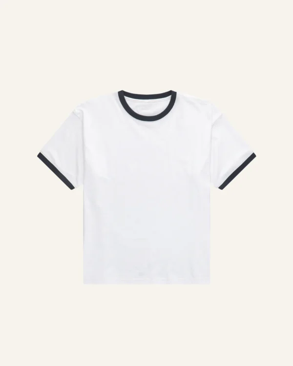 CROPPED SHORT SLEEVE T-SHIRT WHITE / BLUE - Image 4