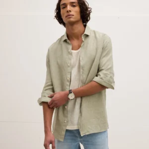 Linen Garment Dye Shirt faded green