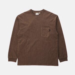 Long sleeve pocket tee brown pigment dyed