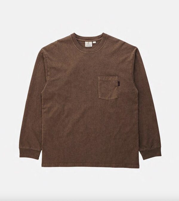 Long sleeve pocket tee brown pigment dyed