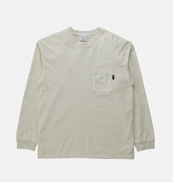Long sleeve pocket tee natural pigment dyed