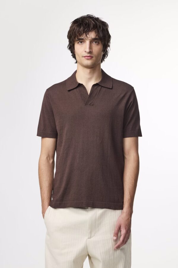 Ryan Knitted linen blend Polo coffee
