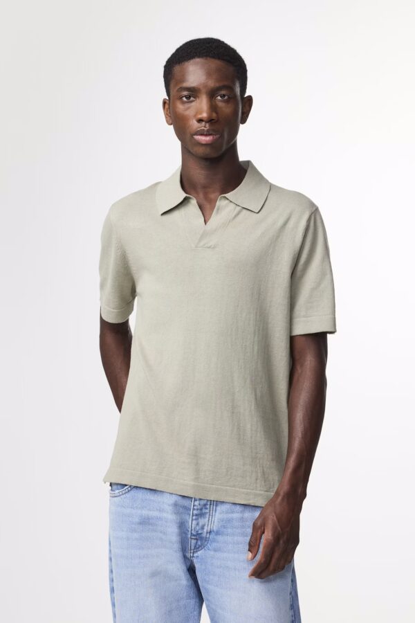 Ryan Knitted linen blend Polo sage green - Image 2