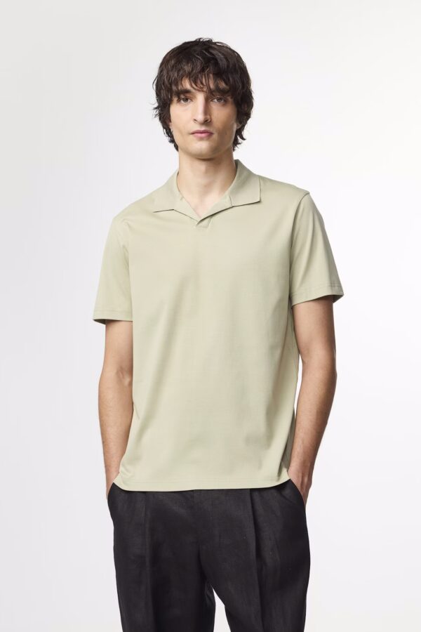 Paul Open Collar Organic Cotton Polo sage green