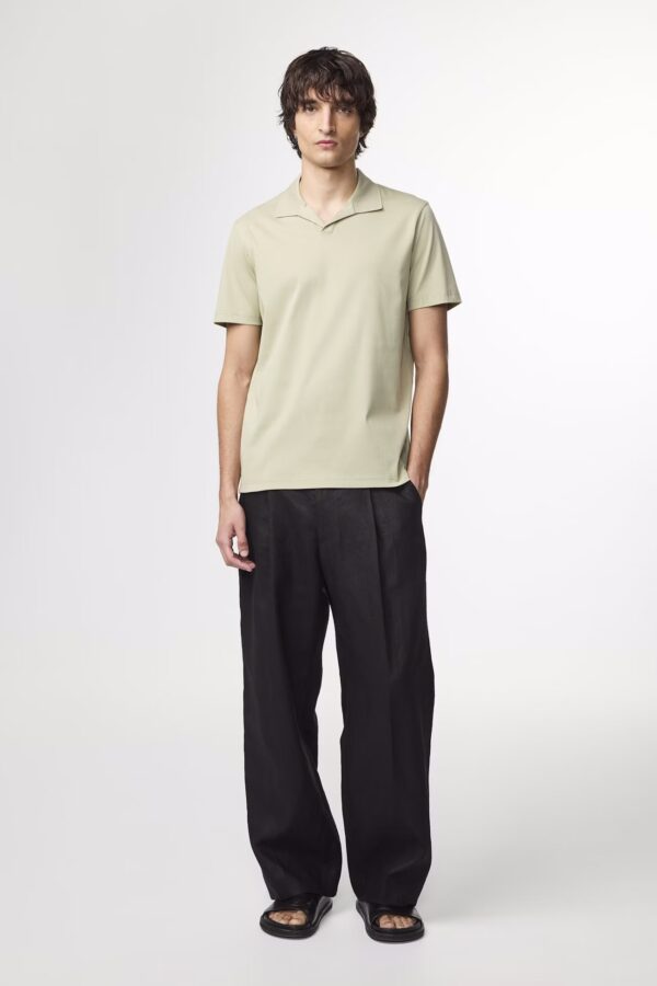 Paul Open Collar Organic Cotton Polo sage green - Image 2