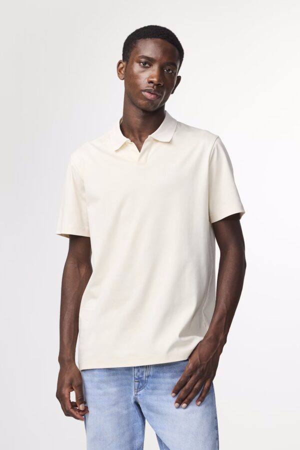 Paul Open Collar Organic Cotton Polo ivory