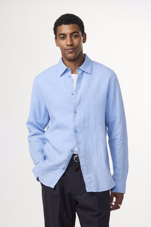 Enzo Classic collar linen Shirt cerulean