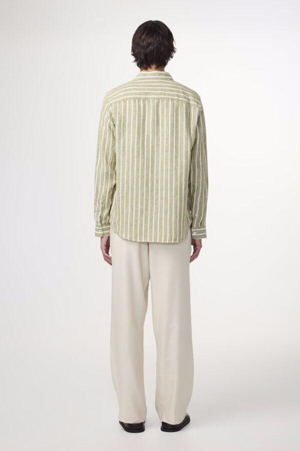 Enzo Classic collar linen Shirt green stripe - Image 3