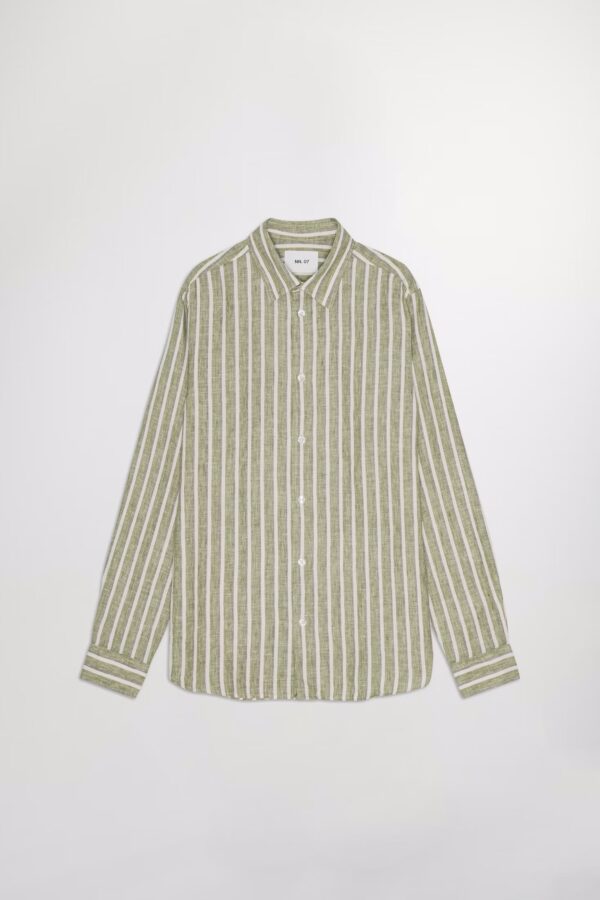 Enzo Classic collar linen Shirt green stripe - Image 4
