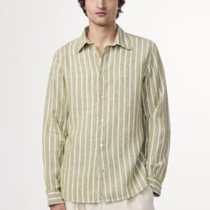 Enzo Classic collar linen Shirt green stripe