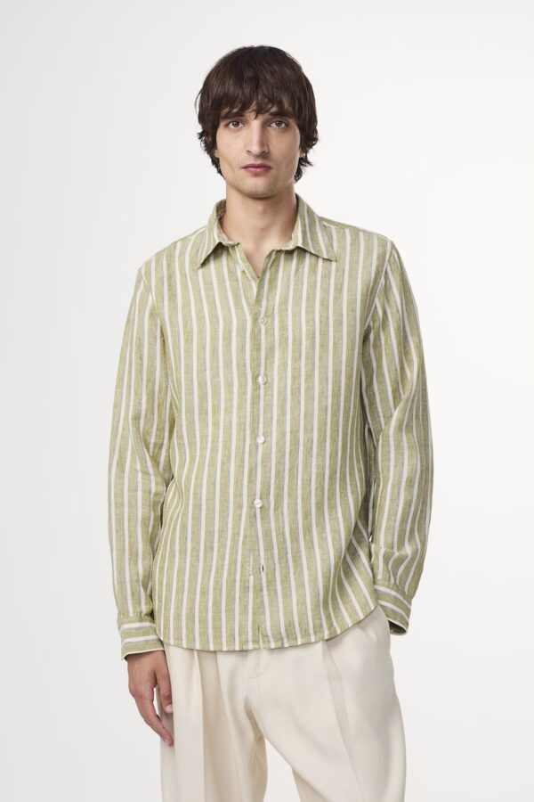 Enzo Classic collar linen Shirt green stripe