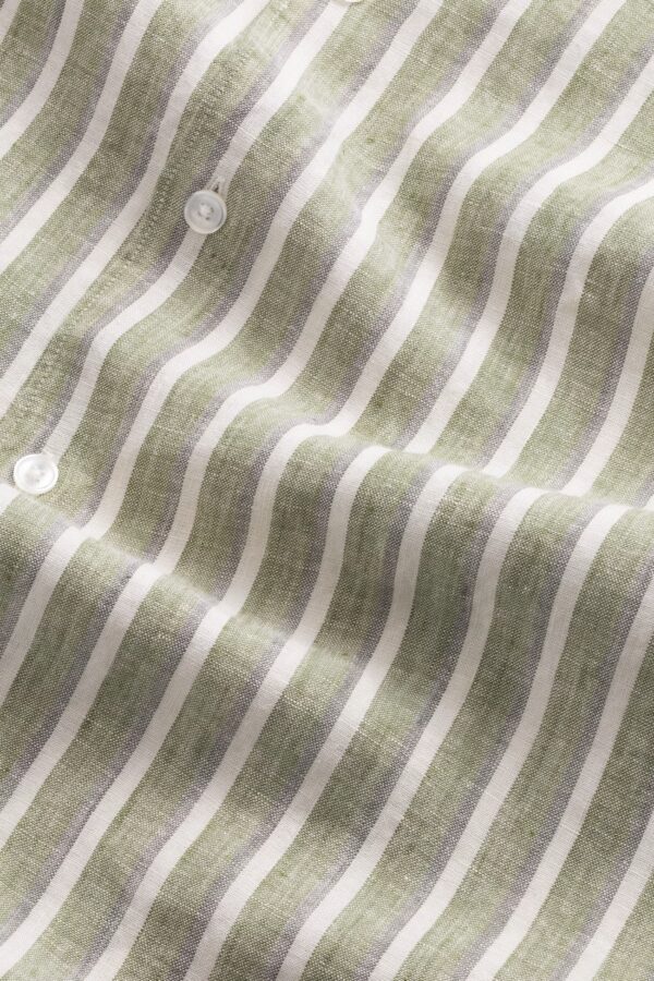 Enzo Classic collar linen Shirt green stripe - Image 5