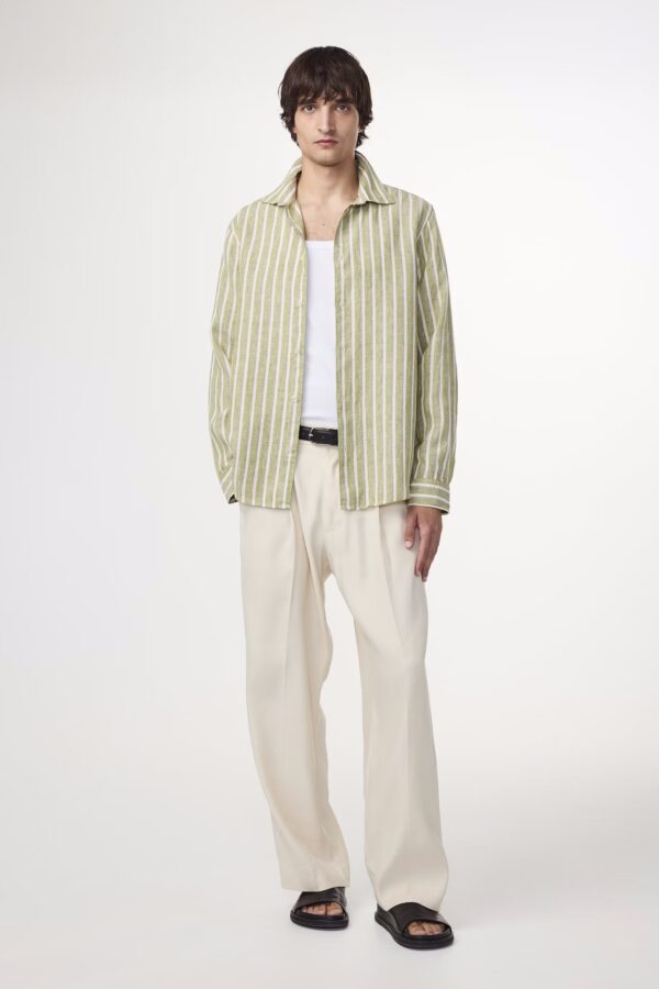 Enzo Classic collar linen Shirt green stripe - Image 2