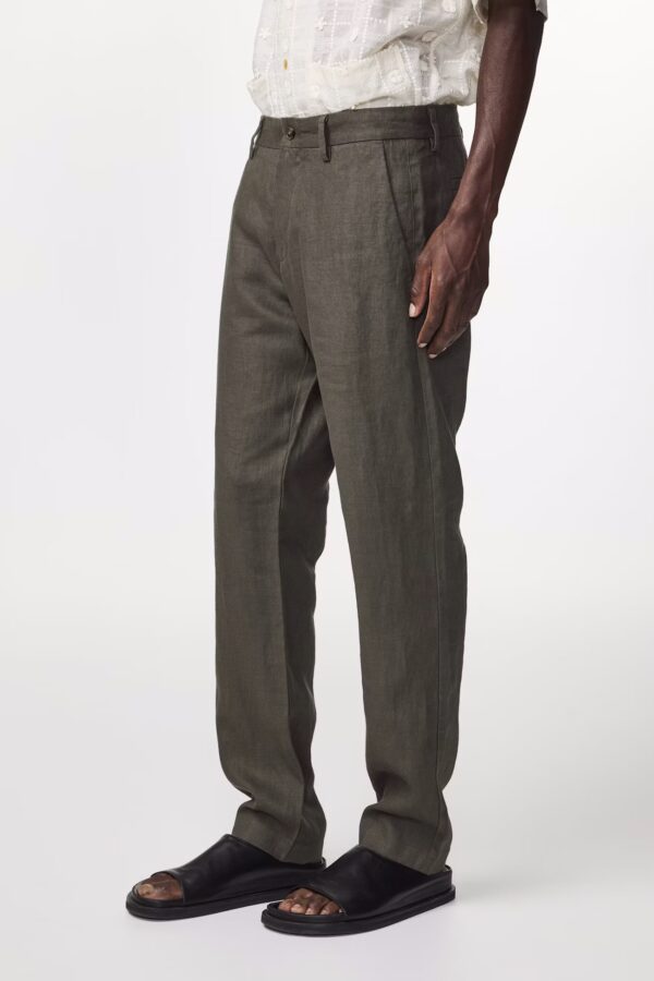 Theo Classic linen slim fit Trouser croc green - Image 3