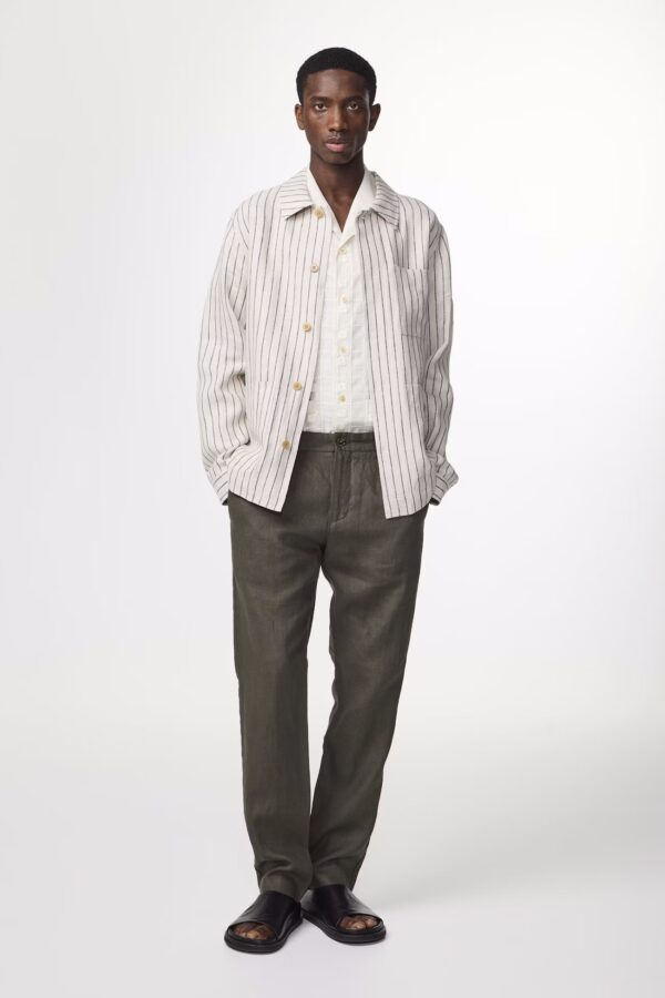 Theo Classic linen slim fit Trouser croc green