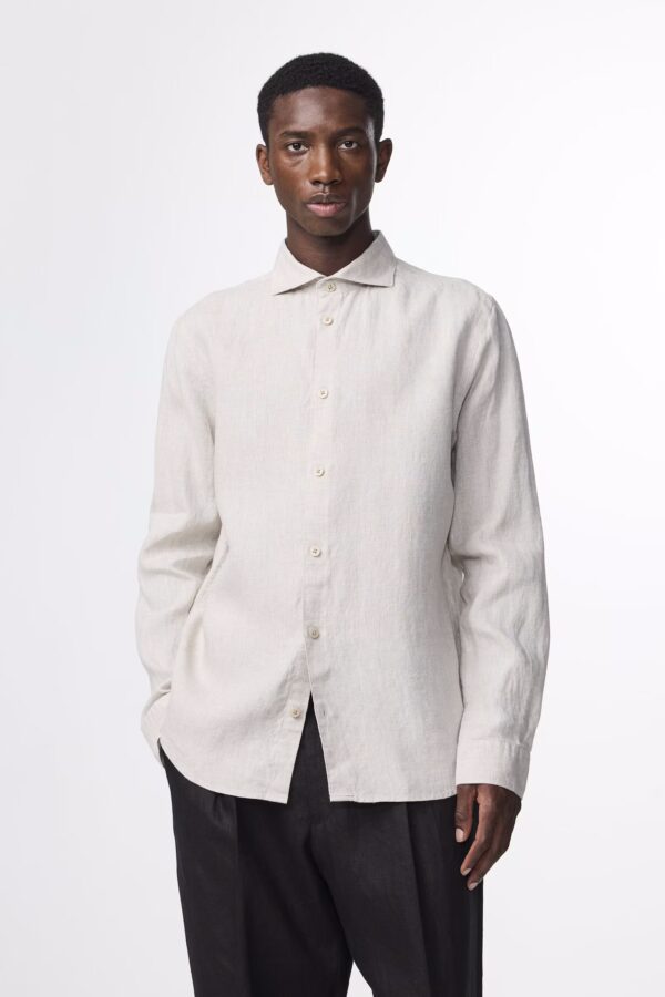 Andrew Cutaway collar linen Shirt oat